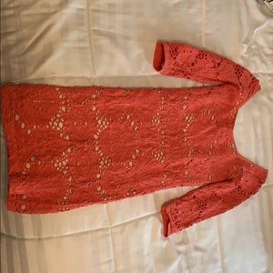 Salmon colored bodycon lace dress